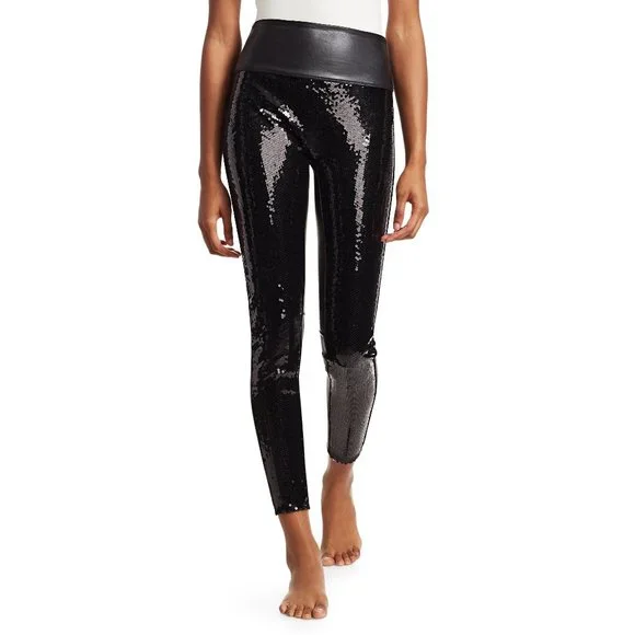 SPANX Pants Jumpsuits Nwt Spanx Black Faux Leather Sequin Leggings S Poshmark